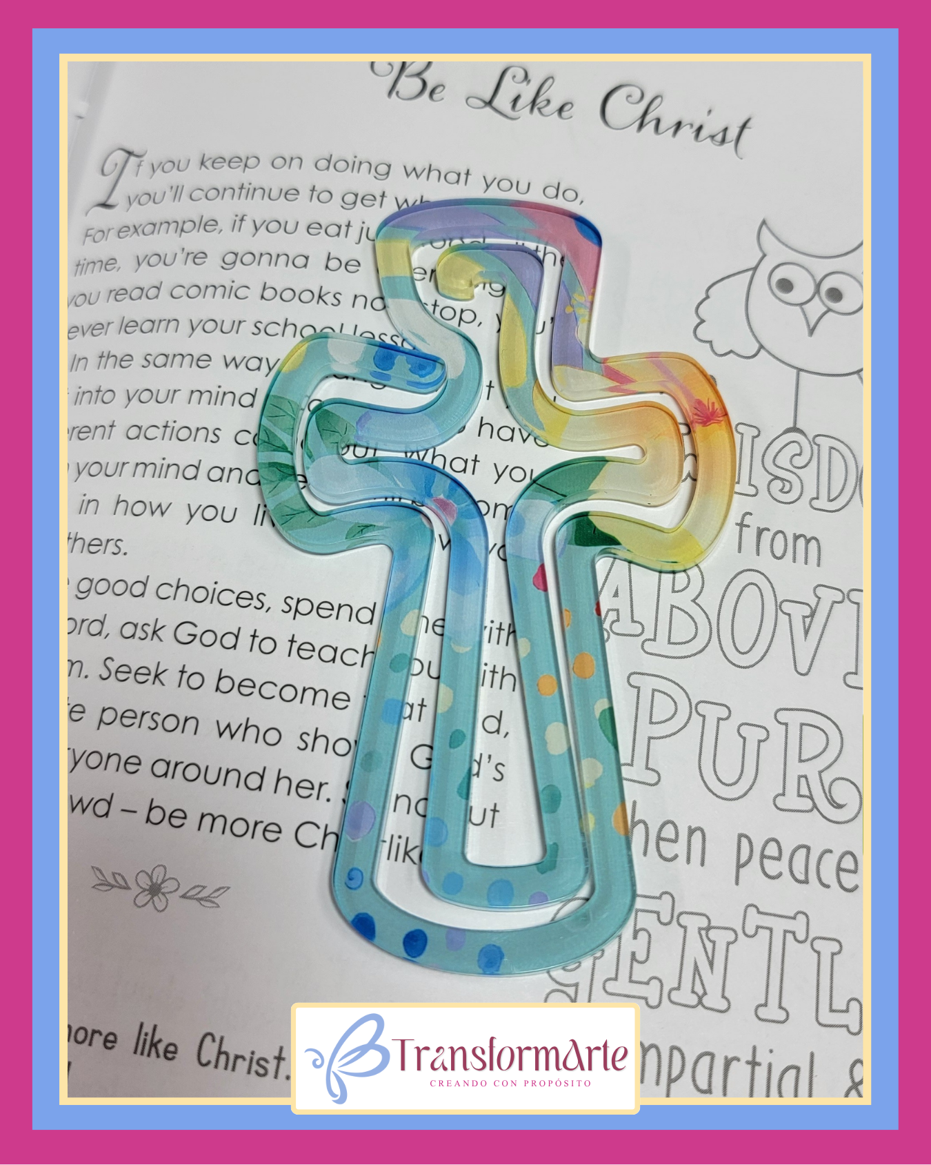 Marcador Acrílico en Forma de Cruz – Edición Colores Pasteles
