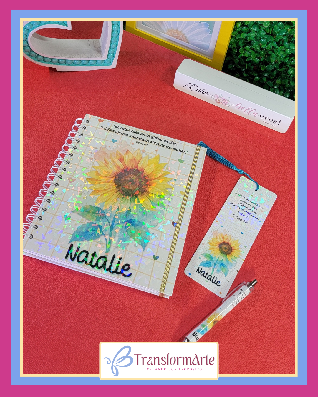 Colección Girasol - Salmo 19:1 - Planificador/Devocional - Marcador de Páginas y Bolígrafo