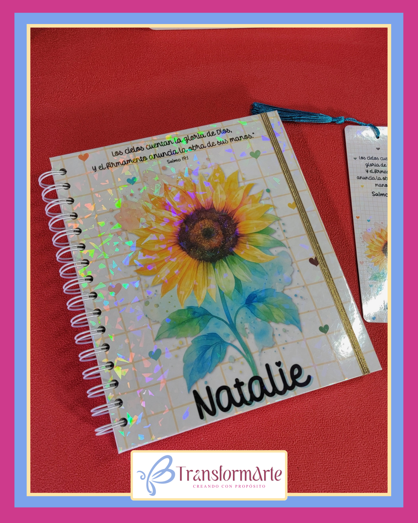 Colección Girasol - Salmo 19:1 - Planificador/Devocional - Marcador de Páginas y Bolígrafo