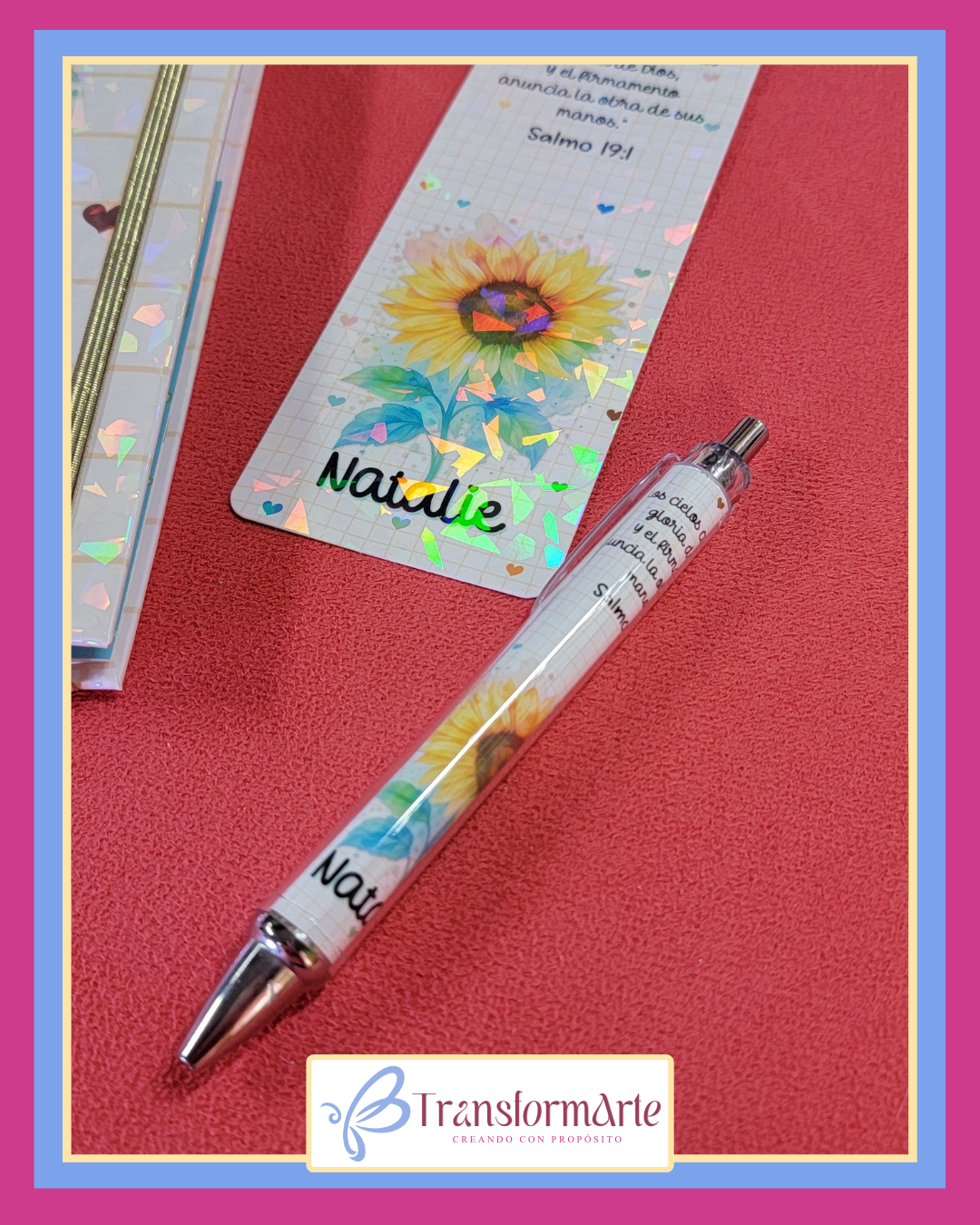 Colección Girasol - Salmo 19:1 - Planificador/Devocional - Marcador de Páginas y Bolígrafo