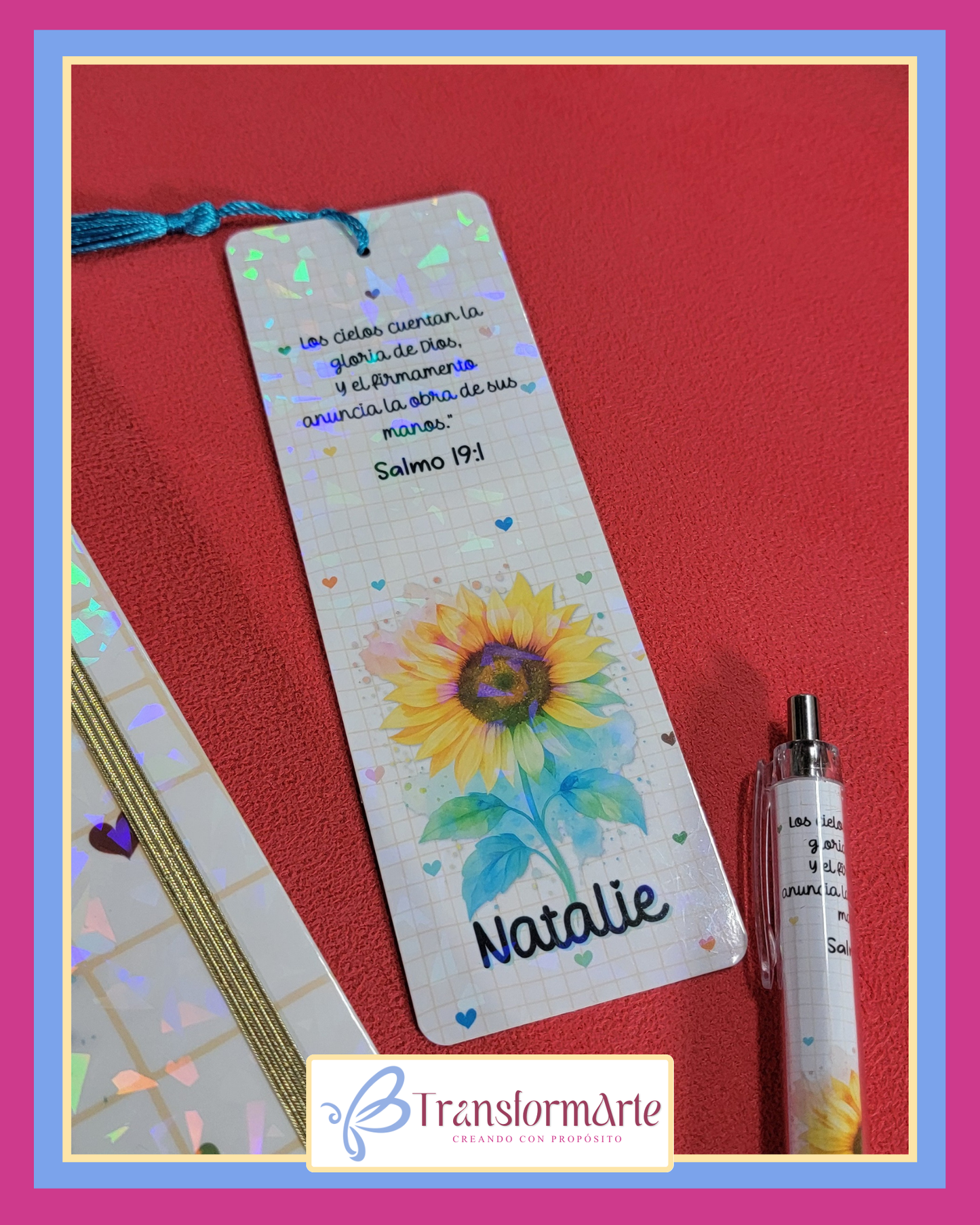 Colección Girasol - Salmo 19:1 - Planificador/Devocional - Marcador de Páginas y Bolígrafo