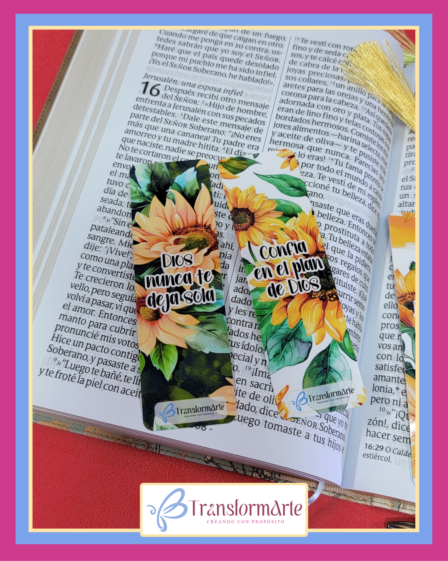 Colección Girasol “Reverdecerás” - Marcadores de Páginas y Bolígrafos