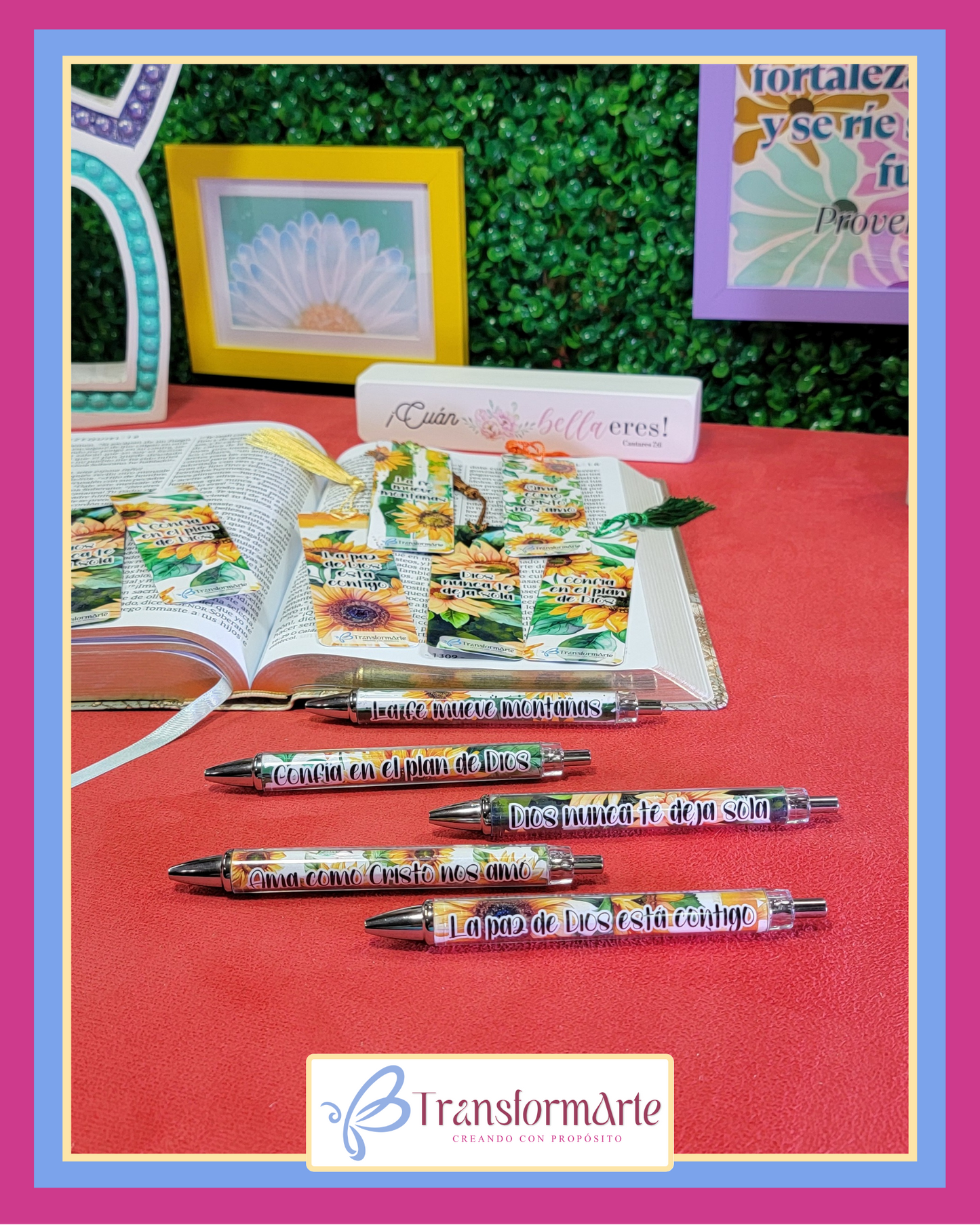 Colección Girasol “Reverdecerás” - Marcadores de Páginas y Bolígrafos