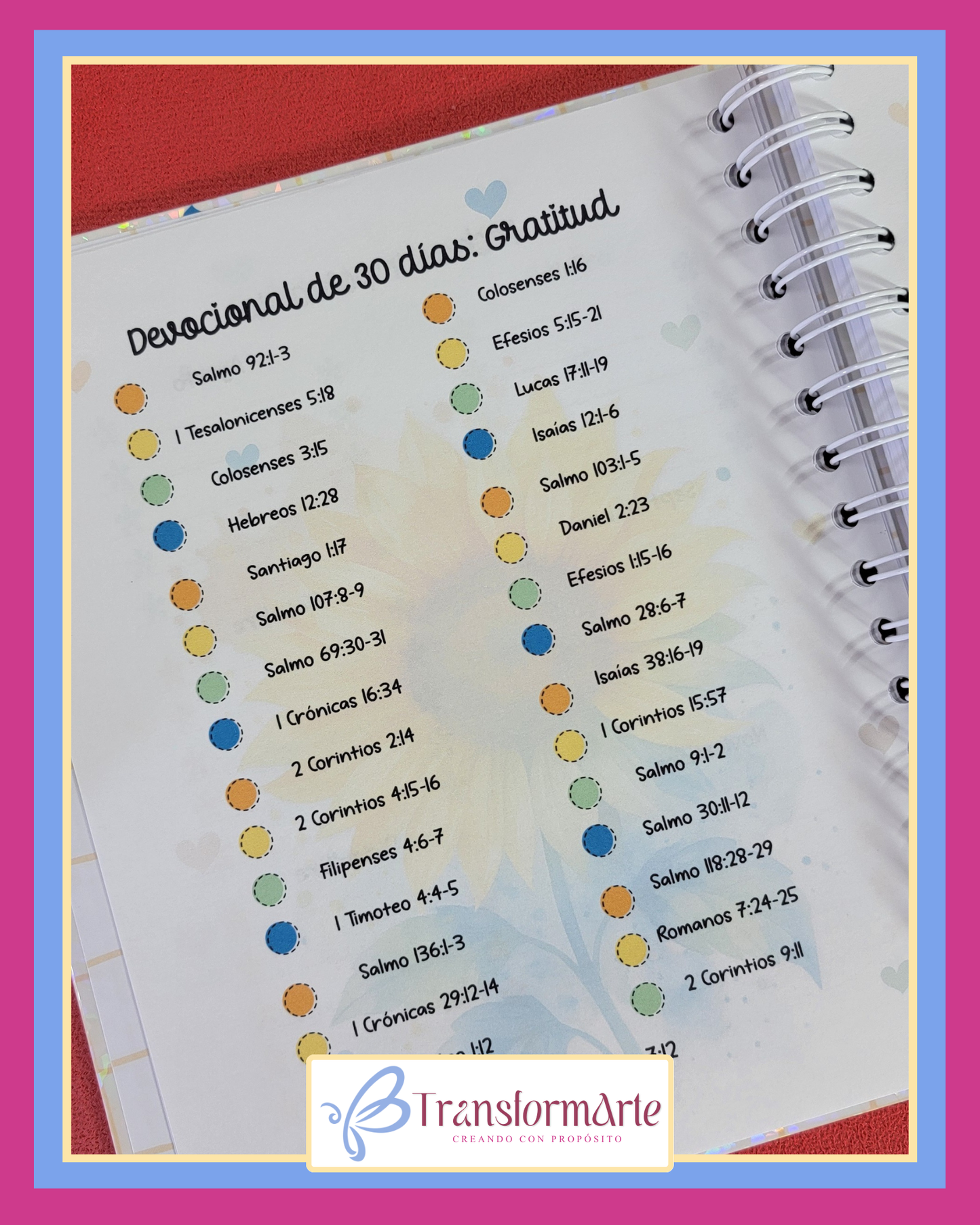 Colección Girasol - Salmo 19:1 - Planificador/Devocional - Marcador de Páginas y Bolígrafo