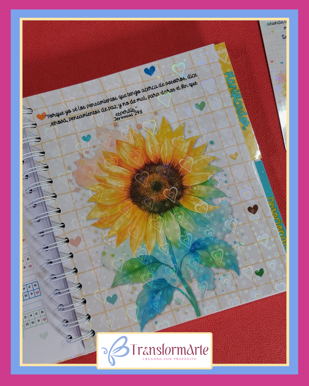 Colección Girasol - Salmo 19:1 - Planificador/Devocional - Marcador de Páginas y Bolígrafo