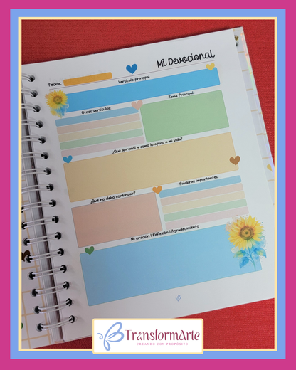 Colección Girasol - Salmo 19:1 - Planificador/Devocional - Marcador de Páginas y Bolígrafo