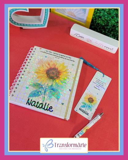 Colección Girasol - Salmo 19:1 - Planificador/Devocional - Marcador de Páginas y Bolígrafo