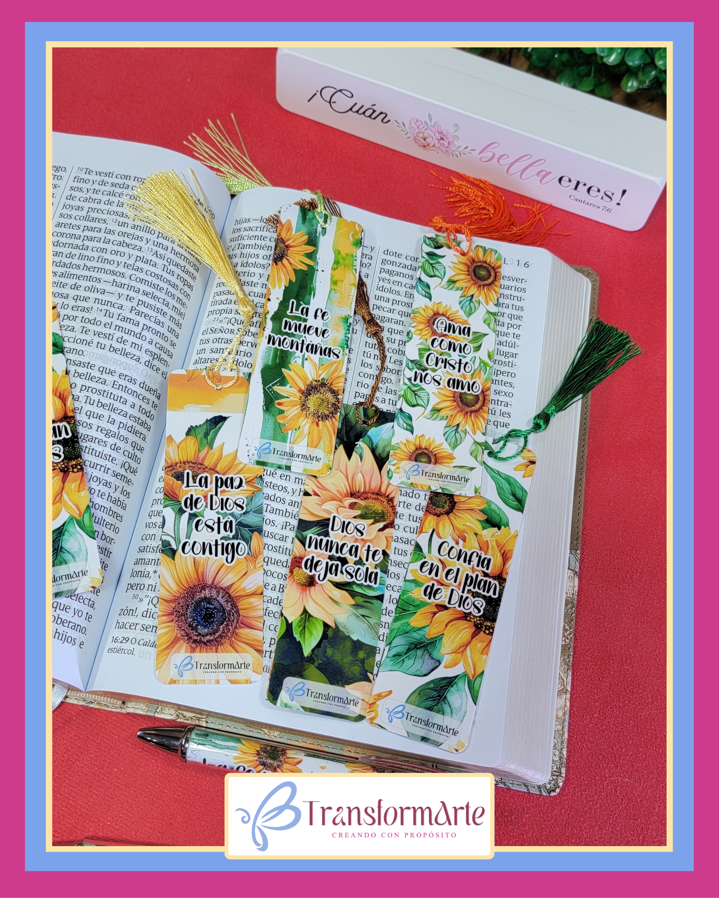 Colección Girasol “Reverdecerás” - Marcadores de Páginas y Bolígrafos