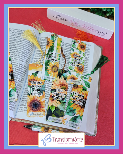 Colección Girasol “Reverdecerás” - Marcadores de Páginas y Bolígrafos