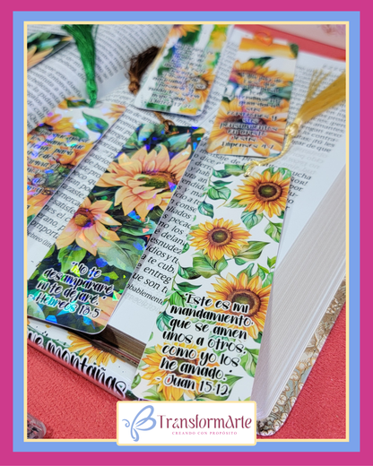 Colección Girasol “Reverdecerás” - Marcadores de Páginas y Bolígrafos