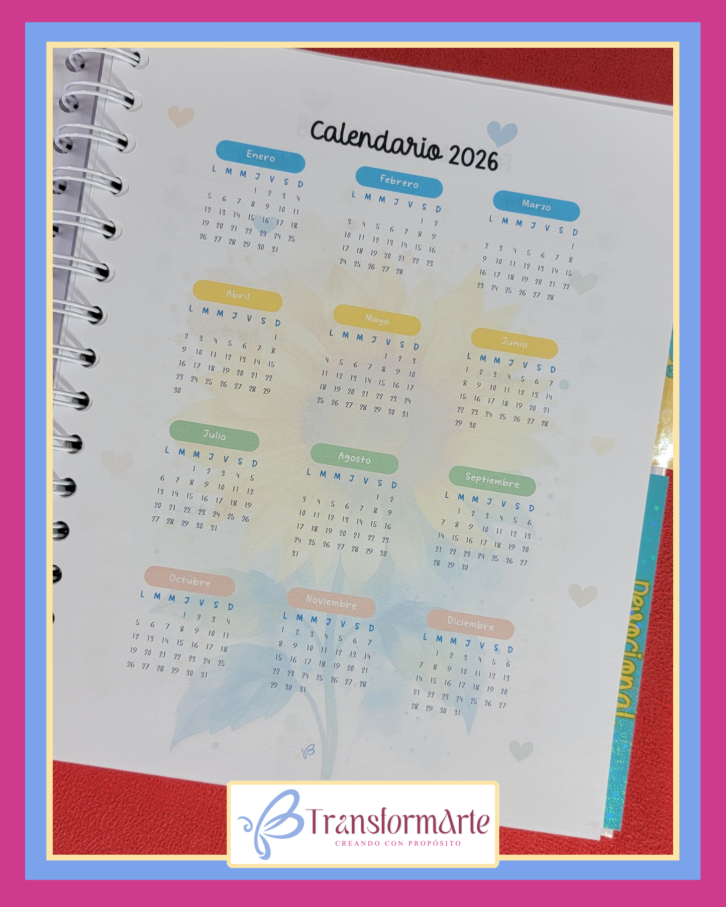 Colección Girasol - Salmo 19:1 - Planificador/Devocional - Marcador de Páginas y Bolígrafo