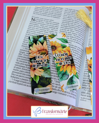 Colección Girasol “Reverdecerás” - Marcadores de Páginas y Bolígrafos